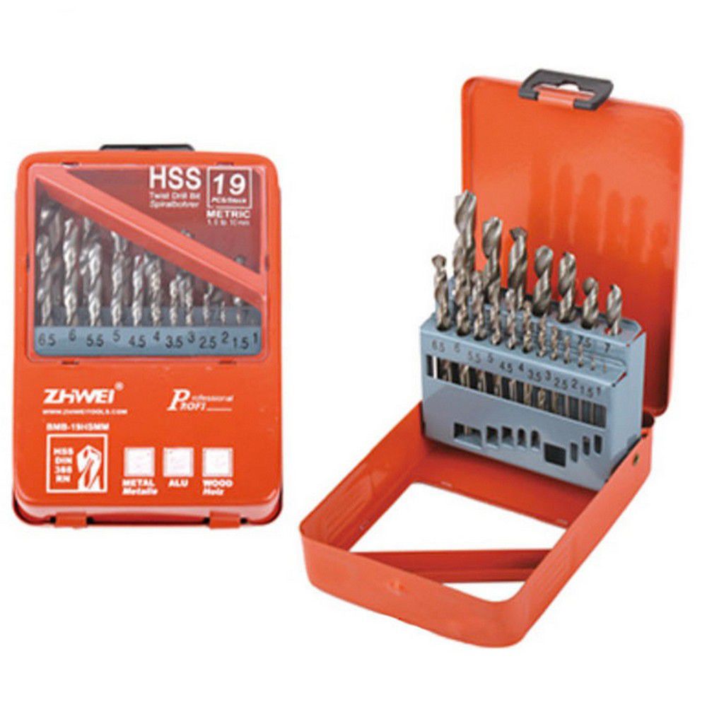 Τρυπάνια σετ 19 τεμάχια 1-10mm hss κασετίνα Zhwei zw-c0902