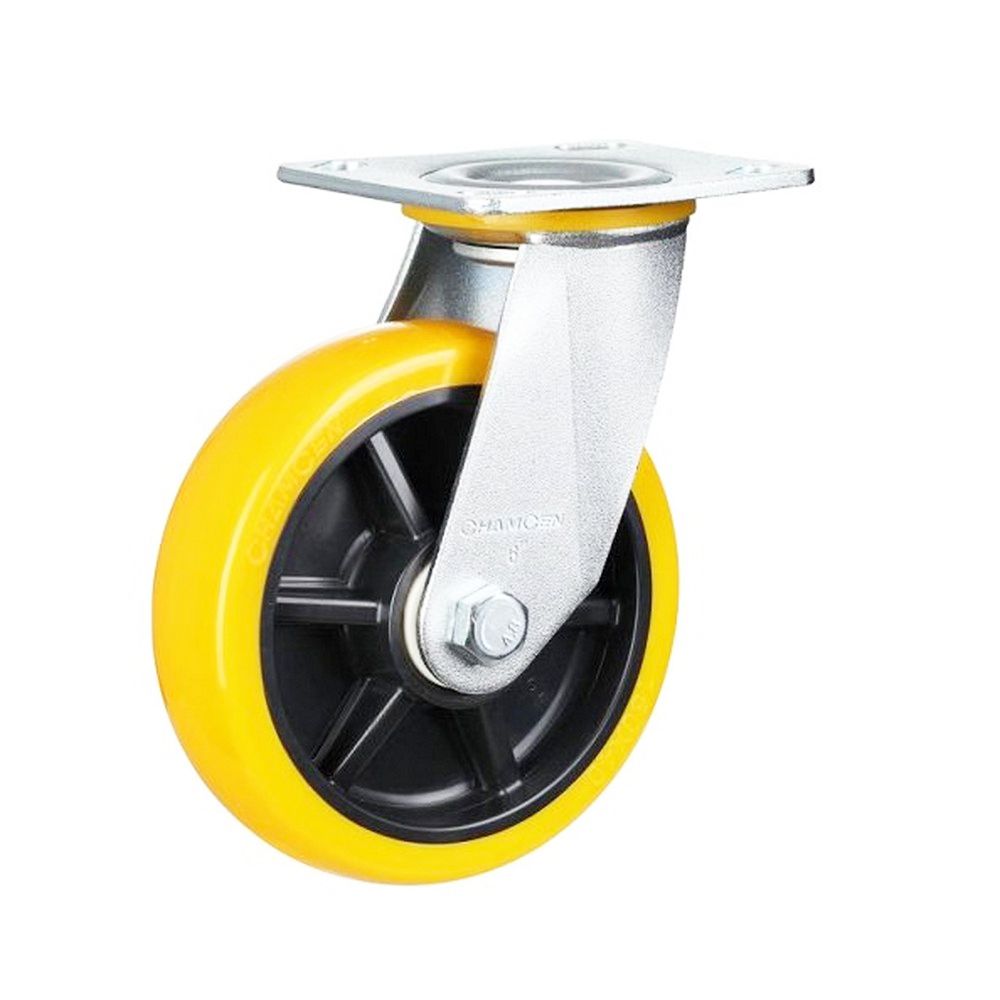 Ρόδα Cresman yellow pu 100mm 200kg ρόδα (141mm συνολίκό μέγεθος) (πλάτος 40mm) φρένο