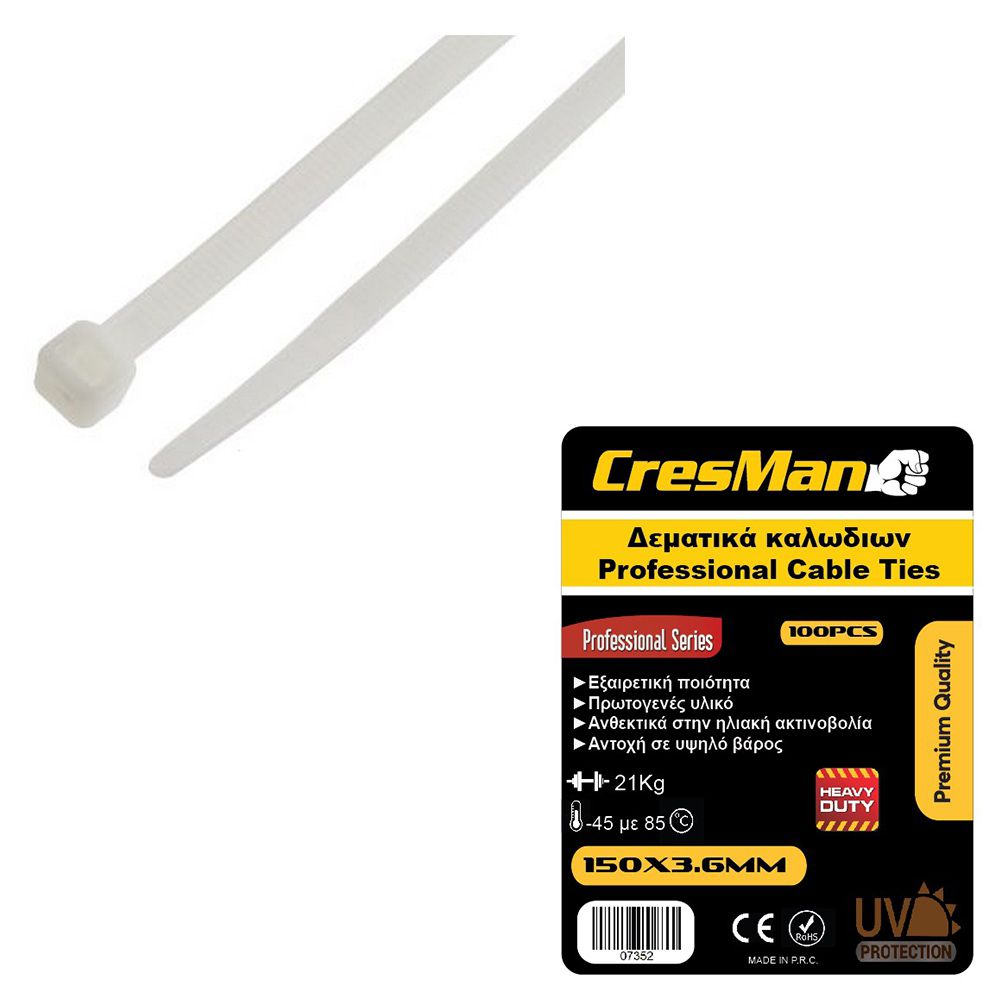 Δεματικό καλωδίων 3.6X100mm Cresman άσπρο 100 τεμάχια