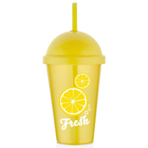 Ποτήρι Με Καπάκι & Καλαμάκι Fresh Lemon 450ml Qlux - 8693395018983