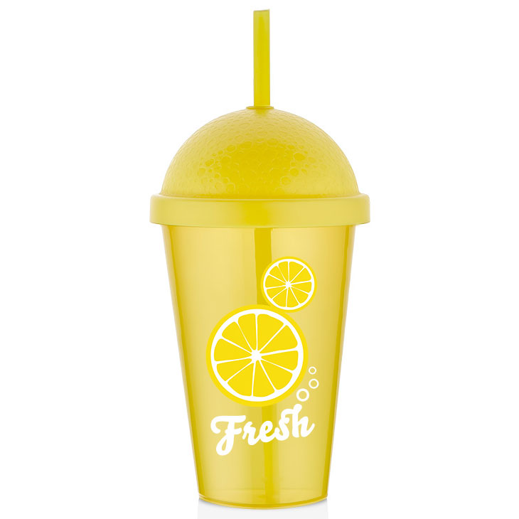 Ποτήρι Με Καπάκι & Καλαμάκι Fresh Lemon 450ml Qlux - 8693395018983