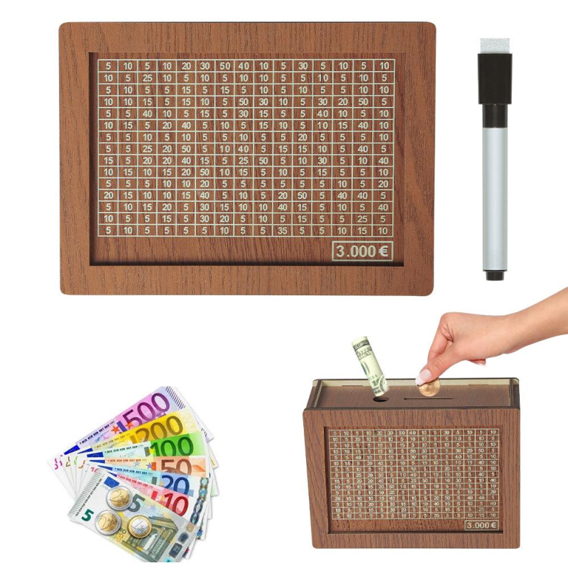 Kakeibo Box Γιαπωνέζικος Κουμπαράς Ξύλινος Ρετρό για Αποταμίευση 3000€ - Καφέ - Image 2