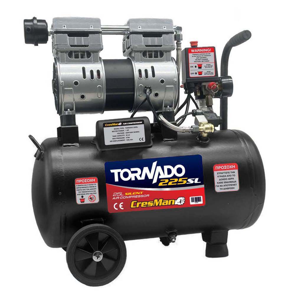 Κομπρεσέρ αέρος αθόρυβο Cresman tornado 225sl 25l 1hp