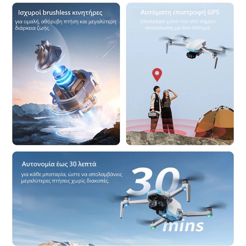 Drayven S-X1 – GPS 4K Drone με 3-Axis Gimbal, 5G Transmission & Follow Mode (Οθόνη 5.6″/Αυτόματη Επιστροφή/EIS) Λευκό - Image 2