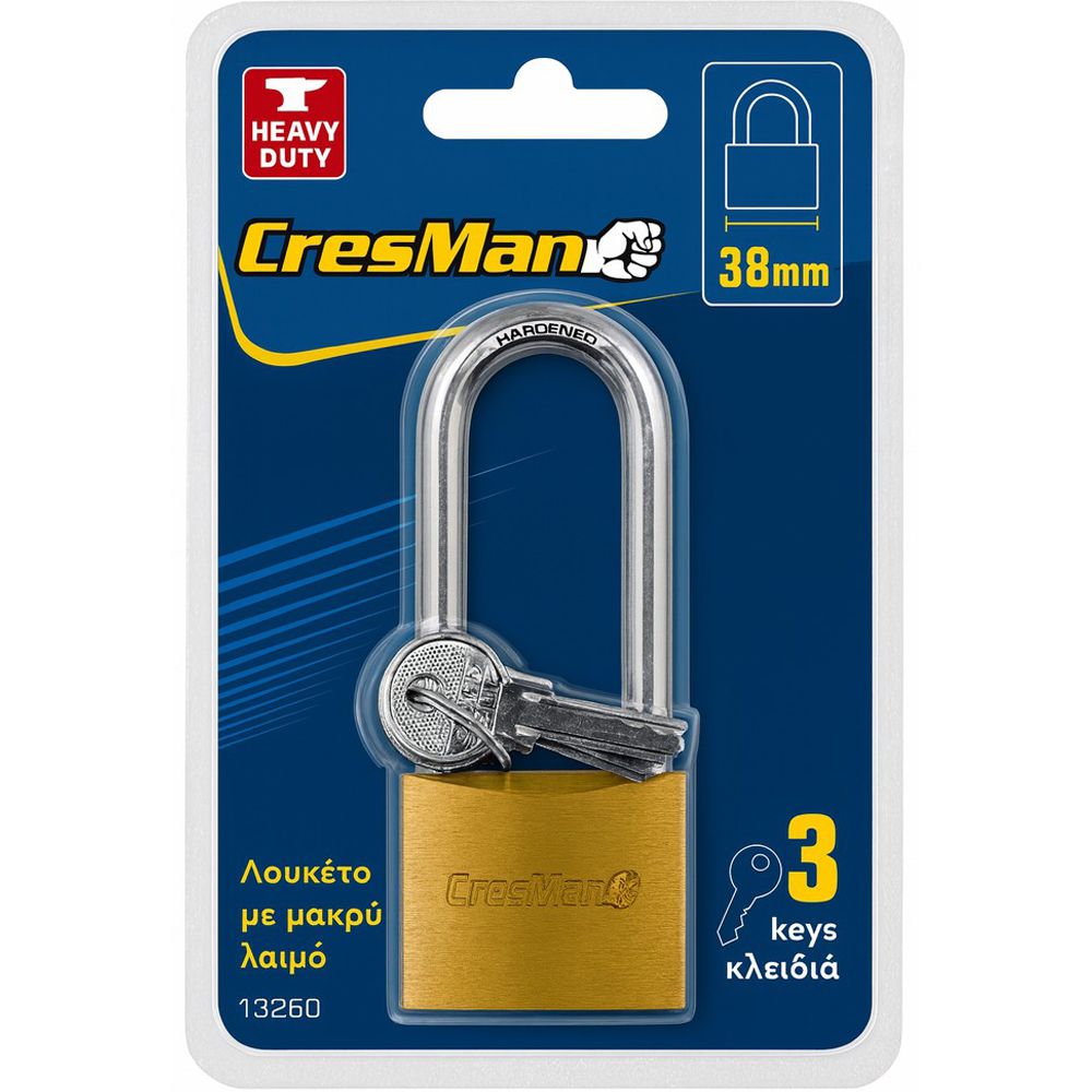 Λουκέτο Cresman σιδερένιο χρυσό μακρύλαιμο 32mm