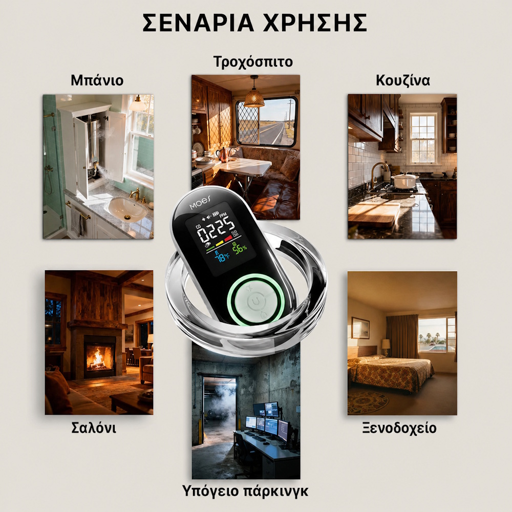MOES Αυτόνομος Ανιχνευτής Mονοξειδίου του Άνθρακα και Διαρροής Αερίου 5-σε-1 (LCD και Backup Μπαταρία) - Image 3