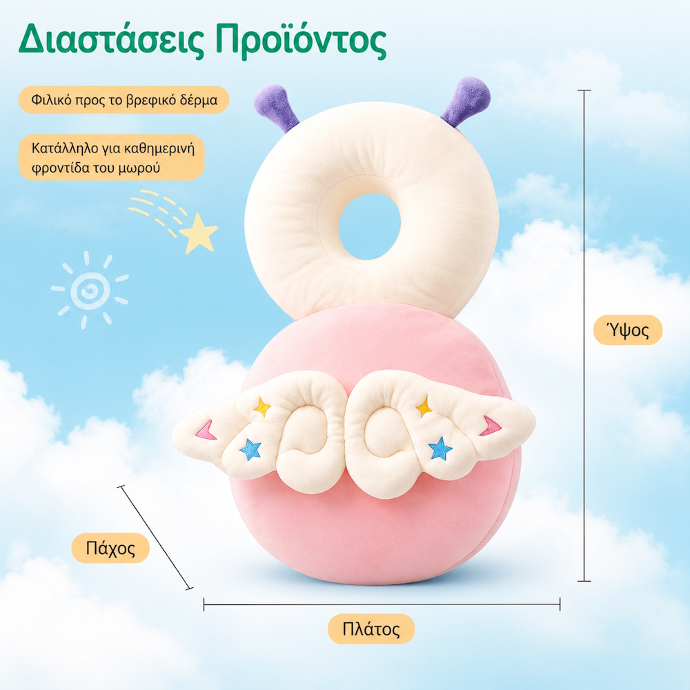 Giggles and Co. Προστατευτικό Μαξιλάρι Κεφαλιού Μωρού "Pink Angel" Velvet (5 έως 48 μηνών) - Image 3