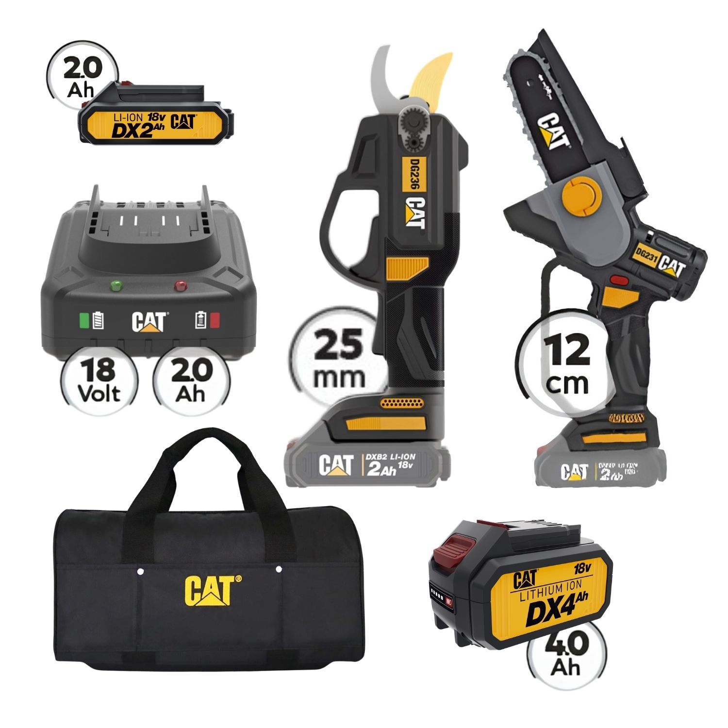CAT Combo-47 Ψαλίδι DG236B, Αλυσοπρίονο DG231B, Τσάντα